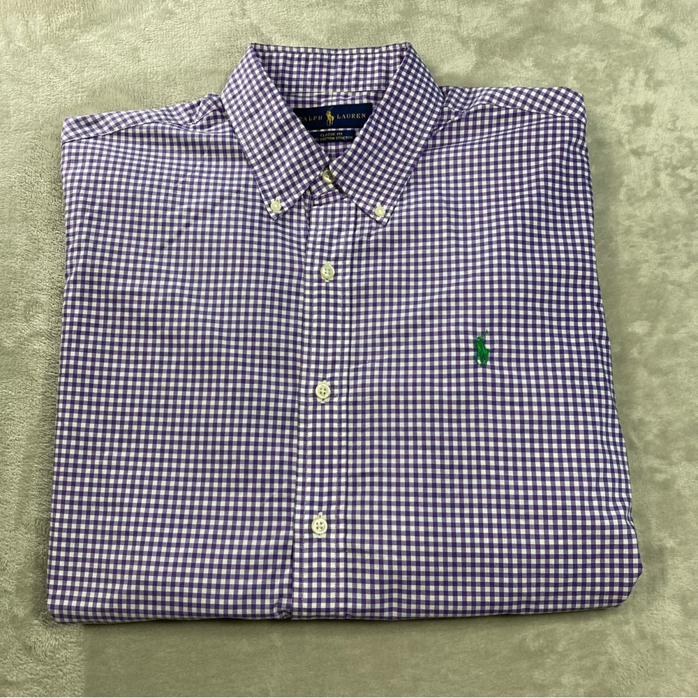 Ralph Lauren Purple White Checkered Gingham Button Down Shirt Men's Sz L